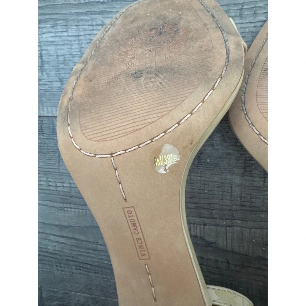 Vince Camuto Nude Patent Leather Ankle Strap Square Toe Stiletto Heels Size 8M